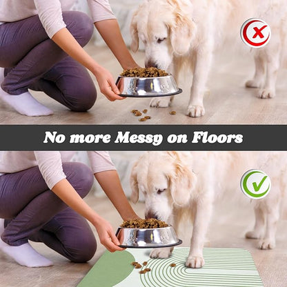 Dog Food Mats for Floors Waterproof, Cat Water Bowl Mats Pet Feeding Absorbent Mat Placemats for Food and Water Green Bohemia 12 * 20 inch