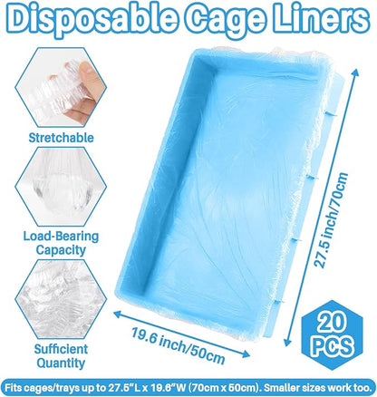 Clear Plastic Disposable Cage Liner - 20PCS Rabbit Litter Box Liners Waterproof Elastic-Edged Universal Small Animal Cage Liner Bag for Bunny Bird Hamster Hedgehog Guinea Pig (19.6x27.5inch)
