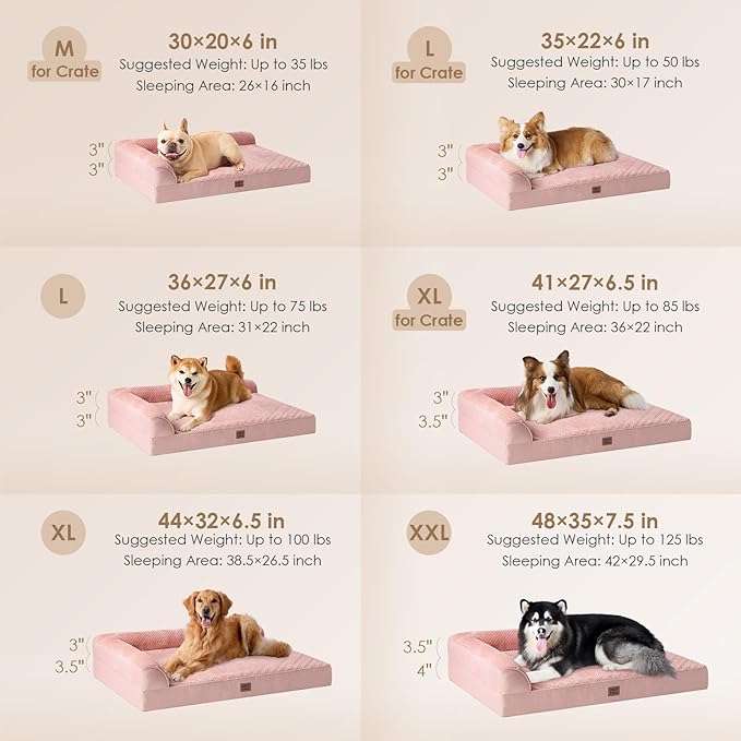 EHEYCIGA Orthopedic Dog Bed Medium Size Dogs, Memory Foam Dog Bed with Washable Removable Cover, Waterproof Pet Sofa Couch for Crate with Nonskid Bottom, 30x20x6, Pink