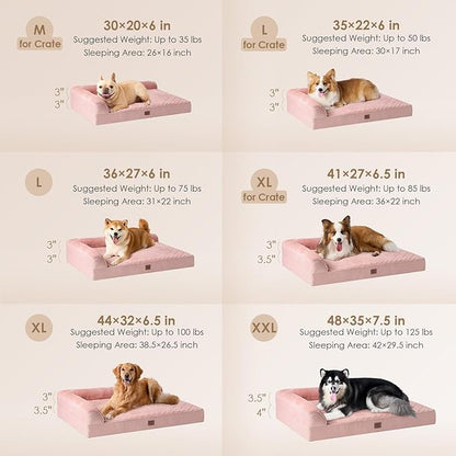 EHEYCIGA Large Dog Bed Memory Foam for Crate, Orthopedic Dog Bed Large Size Dogs with Washable Removable Cover, Waterproof Pet Sofa Couch with Nonskid Bottom, 35x22x6, Pink