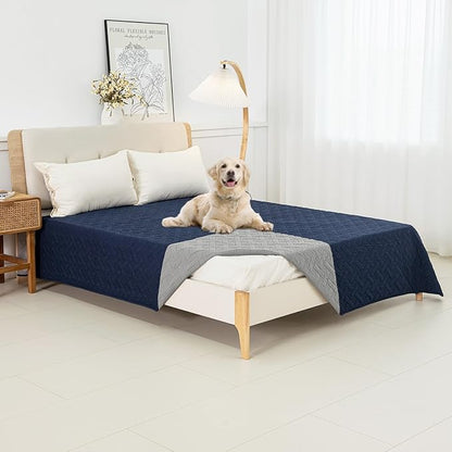 BOCTOPUG Dog Bed Cover for Pets Blankets Rug Pads for Couch Protection Waterproof Bed Covers Dog Blanket Furniture Protector Reusable Changing Pad (Navy Blue+Light Grey, 82"x102")