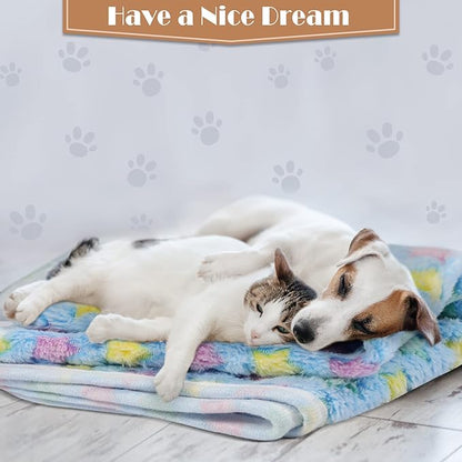 Tatuo 12 Pieces Puppy Blanket Warm Dog Cat Sleep Mat Pet Kitten Doggy Fleece Blankets with Cute Dog Paw Bone Star Elephant Patterns Printed Fluffy Blanket for Small Cat Puppy(16 x 24 Inch)