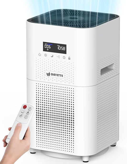 DAYETTE Air Purifiers for Home Large Room up to 3000 Sq Ft, CADR Upgrade to 500 m³/h H14 Ture Hepa Air Filter, Air Purifier with Air Quality Monitor, 22dB Sleep Mode for Bedroom, Living Room, White