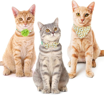 Breakaway Cat Collars with Bell & Cute Pendants - 3 Pack Adjustable Safety Kitten Collars - Decoration for Girl Boy Cats Puppy and Small Pets (Style C - Sunflower)
