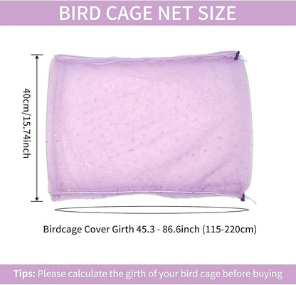 Bird Cage Cover, 45-90'' Adjustable, Universal Nylon Mesh Net, Bird Cage Skirt Guard, Purple