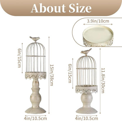 Birdcage Candle Holder Decorative Bird Cages for Weddings Vintage Candlestick Holders Wedding Candle Centerpieces for Tables Iron Candleholder Set Home Decor Distressed Ivory