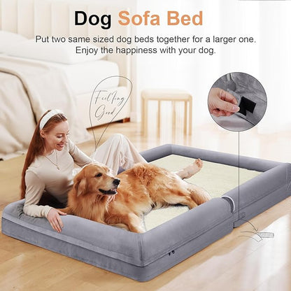 Large Dog Bed Orthopedic Washable: Beds Bolster XXL Bed Big XLarge Dogs Egg Crate Foam Sofa Couch Waterproof Removable Cover - Purple