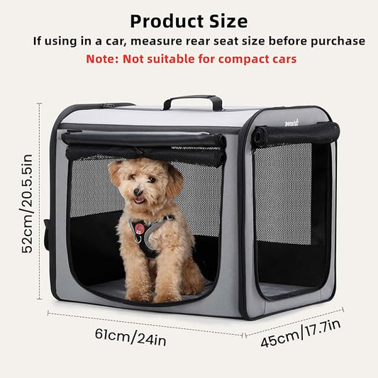 Dog Car Carrier Light Weight 24×17.7×20.5in, Dog Carrier Easy to Assemble, Dog Car Crate Portable and Breathable, Foldable Pet Carrier for Indoor and Outdoor, Dog Travel Crate with Curtain Gray
