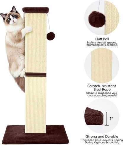 Cat Scratching Post 32 Inch for Indoor Large Cats and Kitten, Nature Sisal Tall Cat Scratch Post, Sisal Cat Scratcher Improve Cat's Scratching Habits and Protect Your Furniture, Beige