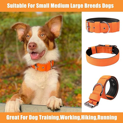 Heavy Duty Tactical Dog Collar - 1.5" Width Military Durable Thick Nylon with Adjustable Metal D Ring & Buckle Working Training K9 Collar for Medium Large Dogs (L(20"-23"), Orange)