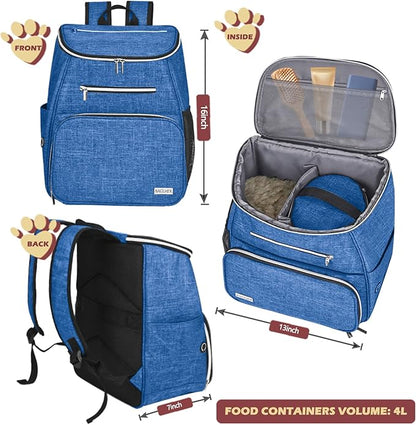 BAGLHER丨Dog Travel Bag Backpack, Airline Approved Pet Supplies Backpack, Dog Travel Bag with 2 Silicone Collapsible Bowls and 2 Food Baskets Blue