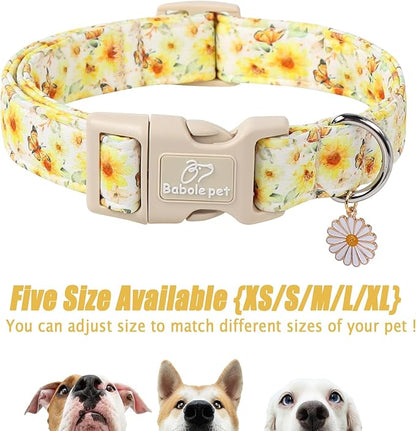 Sunflower Dog Collar, Adjustable Cute Dog Collars for Puppy Small Dogs, Lightweight Summer Fall Pet Collar with Quick-Release Buckle for Boy&Girl Dogs XS