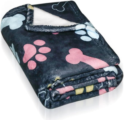 Dog Blankets for Large Dogs, 60"x50" Blanket Washable, Fuzzy Soft Pet Mat Throw Cover for Kennel Crate Bed, Cute Paw Pattern, Cat Blanket, Gifts Medium Small Pet Essentials, Navy Blue