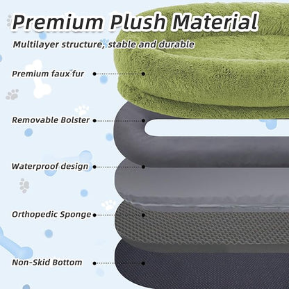 Human Dog Bed, 71''x45''x12'' Size Fits You and Pets, Washable Faux Fur Pet Bed for People Doze Off, Napping Orthopedic Dog Bed, Present Plump Pillow, Blanket, Strap - GrassGreen