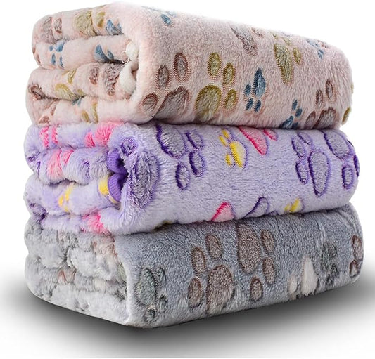 Dog Blankets for Large Dogs, 3 Pcs Dog Blanket Washable, Soft Fluffy Flannel Pet Blanket Mat Cover for Bed Couch, Cute Print Puppy Blanket 60" x 50"