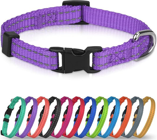 Joytale Small Dog Collar, Reflective and Adjustable Nylon Collar with Quick-Release Buckle, Lightweight No-Choke Design for Puppy and Extra Small Dogs, Purple, XS
