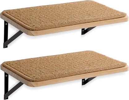 2Pack Wooden Cat Wall Shelves with Sisal Mat,16x9.8 Inch Cat Wall Step and Bed for Sleeping,Scratching and Playing.