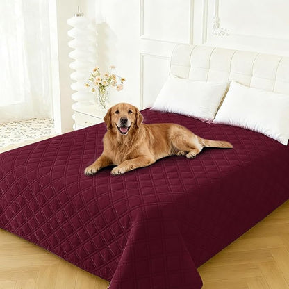 Waterproof Dog Bed Cover, Non-Slip Dog Blanket for Couch, Couch Covers for Dogs Washable, Pet Blanket for Furniture, Pet Bed Mat for Sofa, Car, Pet Supplies Christmas (82x102 Inch, Burgundy)