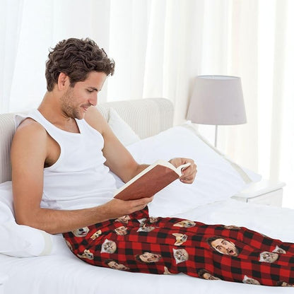 Custom Pajamas Pants Plaid Personalized Funny PJ Pant Design with Face Pajama for Men Women Dog Pet