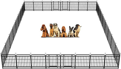 Dog Fence Outdoor 32 Piece Panels 32" Height, Square Steel Pipe with Reinforced Crossbars, Anti-Rust Heavy Duty Dog Playpen with Doors Portable for Yard RV Camping, Total 71FT, 406 Sq.ft, Snowy Black