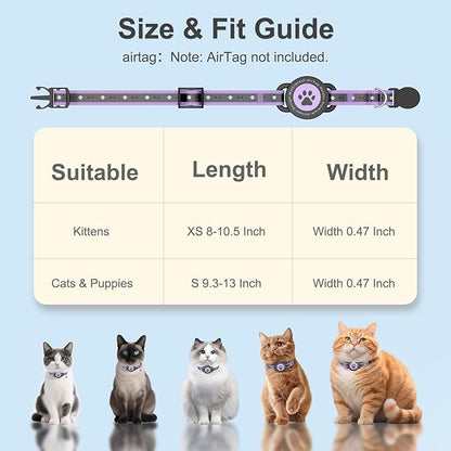 Airtag Cat Collar Breakaway, Reflective Cat Collar with AirTag Holder and Bell, Compatible with Apple Air Tag, Comfortable Padding, Adjustable, Durable (Purple, XS)
