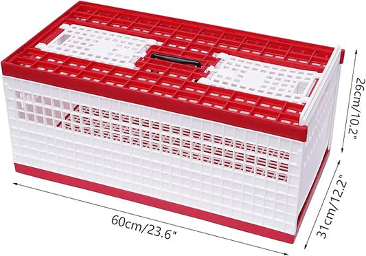 Folding Pigeon Cage with Handle, Portable Plastic Bird Travel Carrier Cage with 3 Doors & Ventilation Grids, Red & White Training Release Nest Box for Racing Pigeons (Holds Up to 14 Birds)