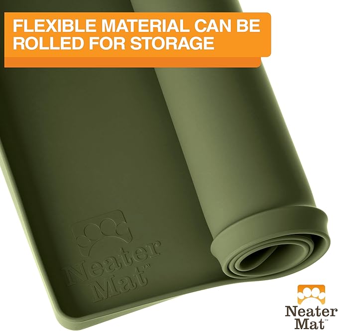 Neater Pet Brands Neater Mat Pet Mats for Food and Water, Cat & Dog Bowl Mat Waterproof Silicone, Feeding Tray, Dog Food Mats for Floors, Placemat w/Raised Edge for Under Bowls, 24" x 16", Olive