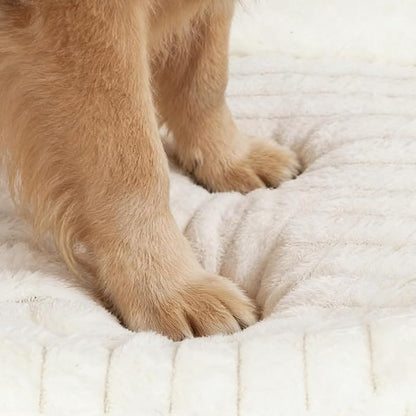 Washable Dog Bed for Medium Dogs – Soft Plush Calming Puppy Bed with Anti-Slip Bottom & Portable Handle, Orthopedic Rectangle Anti-Anxiety Pet Bed for Kennel/Crate, 30"x24"x5", Cream