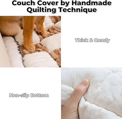 FUNNY FUZZY Pet Couch Covers for Sofa, Couch Covers for Dogs Washable Dog Couch Cover Protector Cream-Colored Furniture Sofa Covers for Dog Handmade Pure Cotton Pet Bed Mat (Brown, 27.6"×59.1")