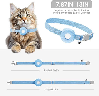 GPS Tracker for Cats, Cat GPS Tracker, Compatible with Apple Find My App (Only iOS), No Monthly Fee, Waterproof (White Tracker, Blue Cat Collar)