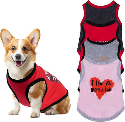 4 Pack Dog Shirts Summer Printed Puppy Clothes Novel Sleeveless Pet T Shirts Dog Clothes for Small Medium Dogs Cats Boy(L)