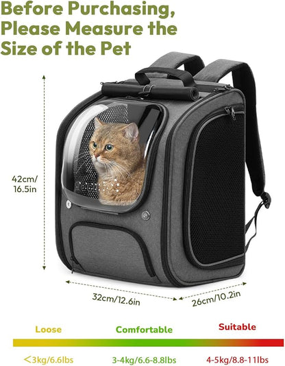 Pecute Cat Backpack Carrier, Large Space Cat Bubble Backpack, Breathable Cat Carrier, Shaded Dog Backpack Carrier, Ergonomic 3D Design for Travel, Hiking, Walk, Suitable for Shopping, Car, Vet, Gray
