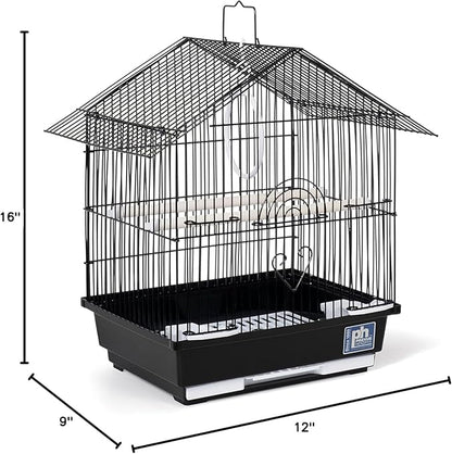 Prevue Pet Parakeet Manor Bird Cage with Handle - Versatile Carrier for Home or Travel, Small Bird Accessories, Easy Storage, Ideal for Canaries, Budgies, Finches, Parakeets, and More - Black