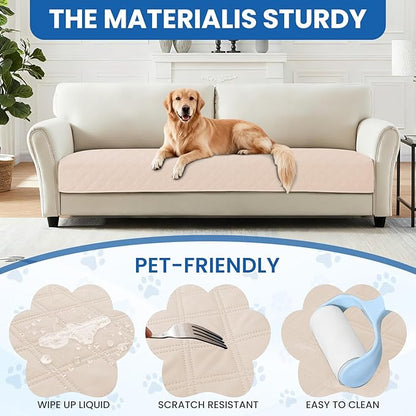 Waterproof Dog Bed Cover, Non-Slip Dog Blanket for Couch, Couch Covers for Dogs Washable, Pet Blanket for Furniture, Pet Bed Mat for Sofa, Car, Pet Supplies (82x120 Inch, Beige)
