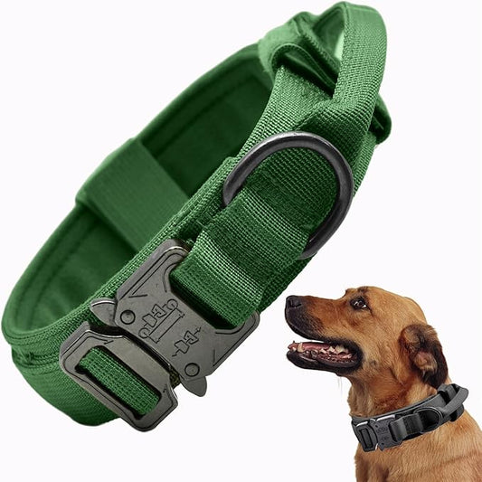 Tactical Dog Collar, Adjustable Military Training Nylon Dog Collar with Control Handle and Heavy Quick-Release Metal Buckle for Small Medium Large Dogs, Emerald Green S