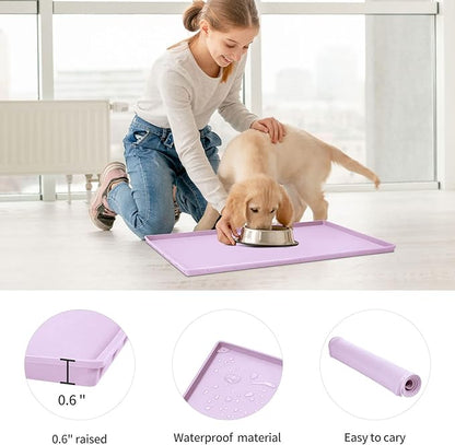 Dog Food Mat,Silicone Waterproof Food Tray,Non Slip Pet Bowl Mats Placemat,0.6" Raised Edge,Suitable for Most Small and Medium Sized Pets,18.5" x 11.5"