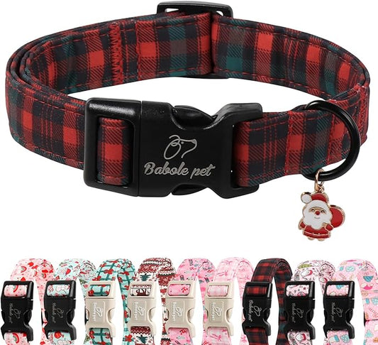 Christmas Dog Collar for Medium Dogs - Vintage Red Green Tartan Christmas Collars for Dogs, Soft Adjustable Winter Holiday Dog Collars with Quick Release Buckle M