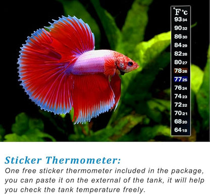 PULACO 200Watt Aquarium Heater for 25-50 Gallon Fish Tank, Adjustable Submersible Heater Thermostat with Thermometer Strip and Suction Cup