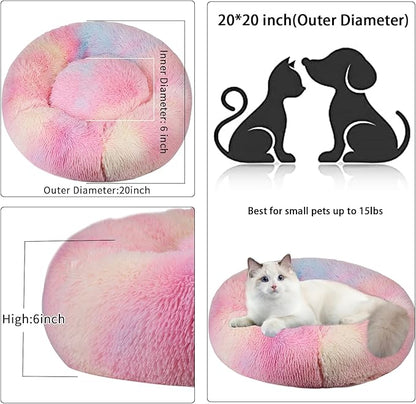 Cat Beds for Indoor Cats,20 Inch Dog Bed for Small Melium Large Dogs, Washable-Round Pet Bed for Puppy and Kitten with Slip-Resistant Bottom