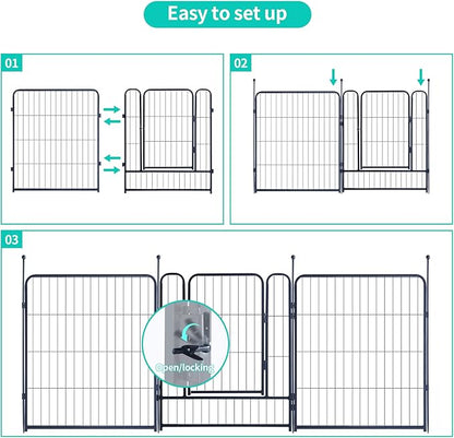 Dog Playpen,Portable Outdoor Dog Fence, Dog Playpen for Large/Medium/Small Dogs, Dog Fences for The Yard,with Doors Foldable Metal (32 inch, 32 Panels)