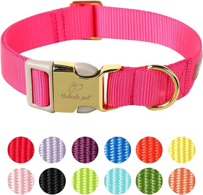 Nylon Dog Collar - Adjustable Rose Red Soft Webbing Dog Collars for Small Medium Large Dogs Boy Girl Puppy Collar with Safety Metal Buckle M