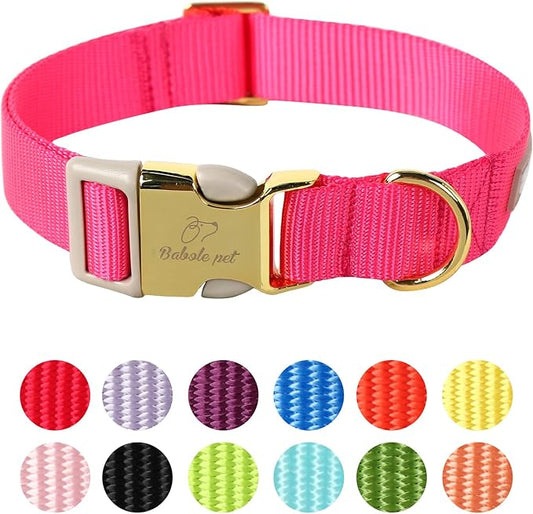 Nylon Dog Collar - Adjustable Rose Red Soft Webbing Dog Collars for Small Medium Large Dogs Boy Girl Puppy Collar with Safety Metal Buckle S
