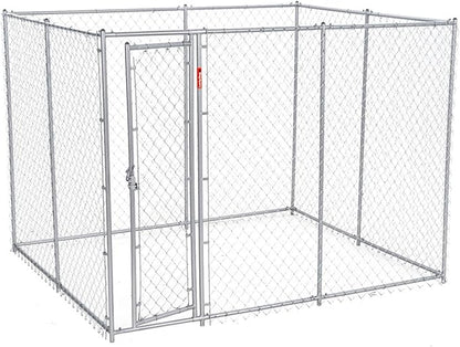 Lucky Dog 10' x 10' x 6' Heavy Duty Outdoor Welded Galvanized Steel Chain Link Dog Kennel Enclosure with 2 Configurations and Latching Door, Silver