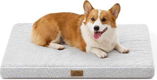 Dog Crate Bed for Large Size Dogs, Rectangular Orthopedic Dog Beds, Foam Anti-Slip Bottom Pet Mat with Washable Removable Cover, Suitable for Pet Up to 75 lbs, 36x27x3 inch, Grey