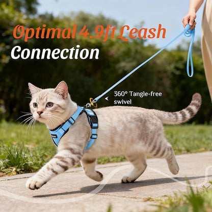 Dooradar Cat Harness and Leash Set, Escape Proof Safe Adjustable Kitten Vest Harnesses for Walking, Easy Control Soft Breathable Mesh Jacket with Reflective Strips for Cats, Light Blue, XXS
