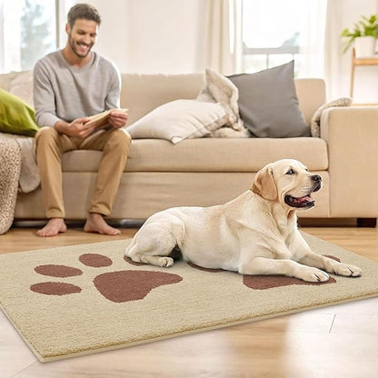 Buganda Dog Door Mat for Muddy Paws, Absorbent Dirt Trapper Washable Indoor Doormats, Non Slip Low-Profile Mud Mat for Dogs, Front Entrance Doormat for Inside Floor (30x20 Inches, Light Beige)