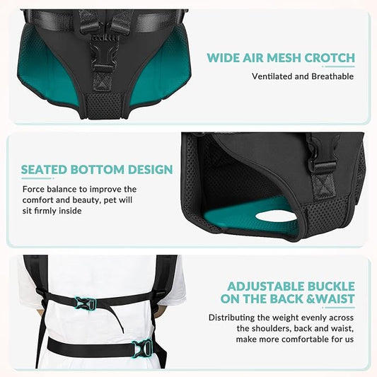 Dog Carrier Backpacks, Adjustable Dog Backpack Carrier, Legs Out Easy-fit Dog Chest Carrier for Medium Small Dogs, Hands Free Dog Front Carrier for Hiking, Cycling（Black M）