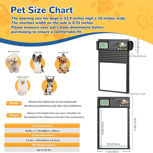 Dog Door, Solar & USB Rechargeable Pet Door, Radar, Timer & Light Sensor Modes Doggy Door, Durable Aluminum & Weatherproof 10"×13" Doggie Door, for Small Dogs, Cats, Pets Up to 45 lb-Black