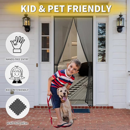 Reversible Left Right Side Opening Magnetic Screen Door for 72 x 80in French Door, Screen Itself Size: 74" x 81", Glass Sliding Door Heavy Duty Screen Door Mesh Curtain for Front Patio Or Large Door