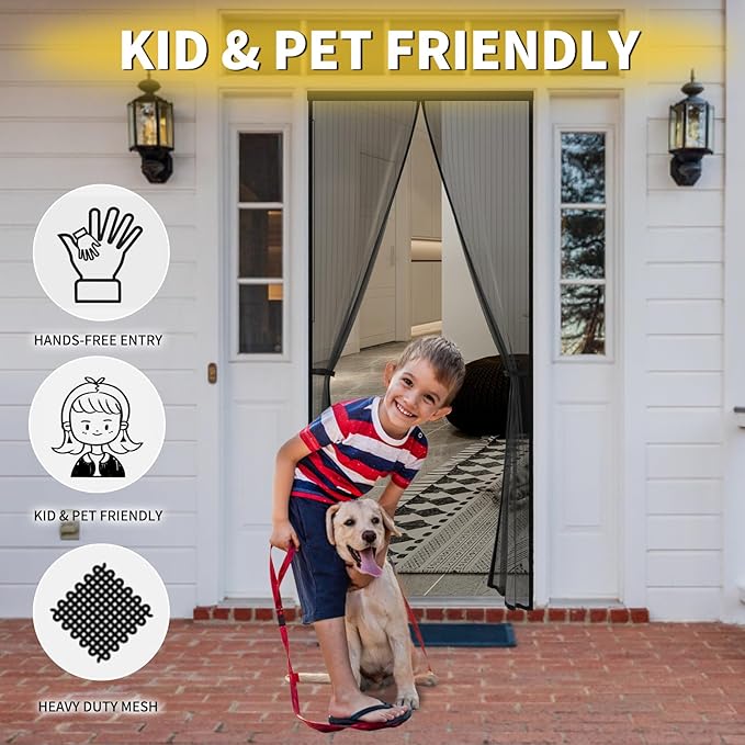 Reversible Left Right Side Opening Magnetic Screen Door for 60 x 80 in French Door, Screen Itself Size: 62" x 81", Glass Sliding Door Heavy Duty Screen Door Mesh Curtain for Front Patio Or Large Door